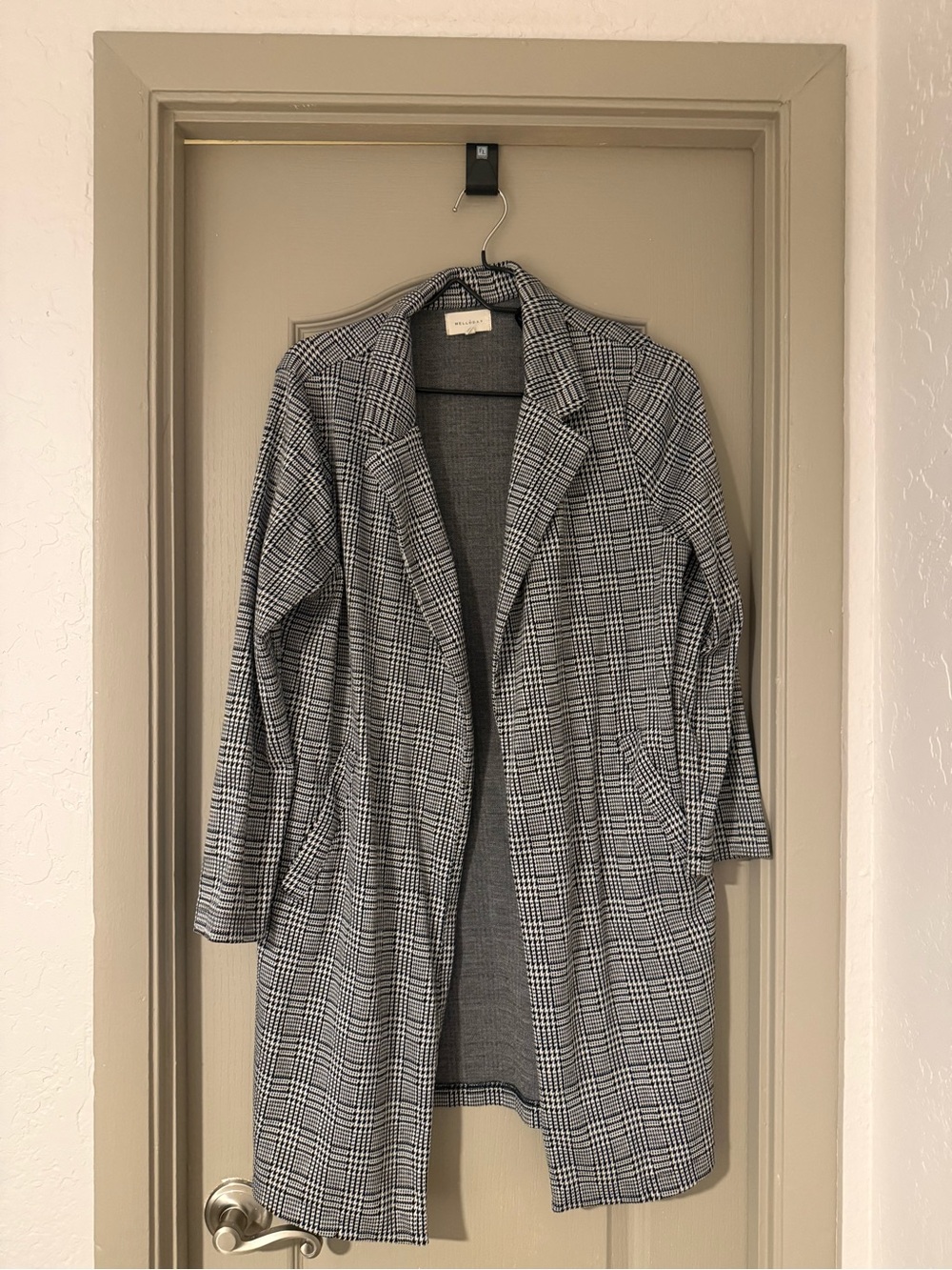 MELLODAY Gray Plaid Longline Open-Front Blazer